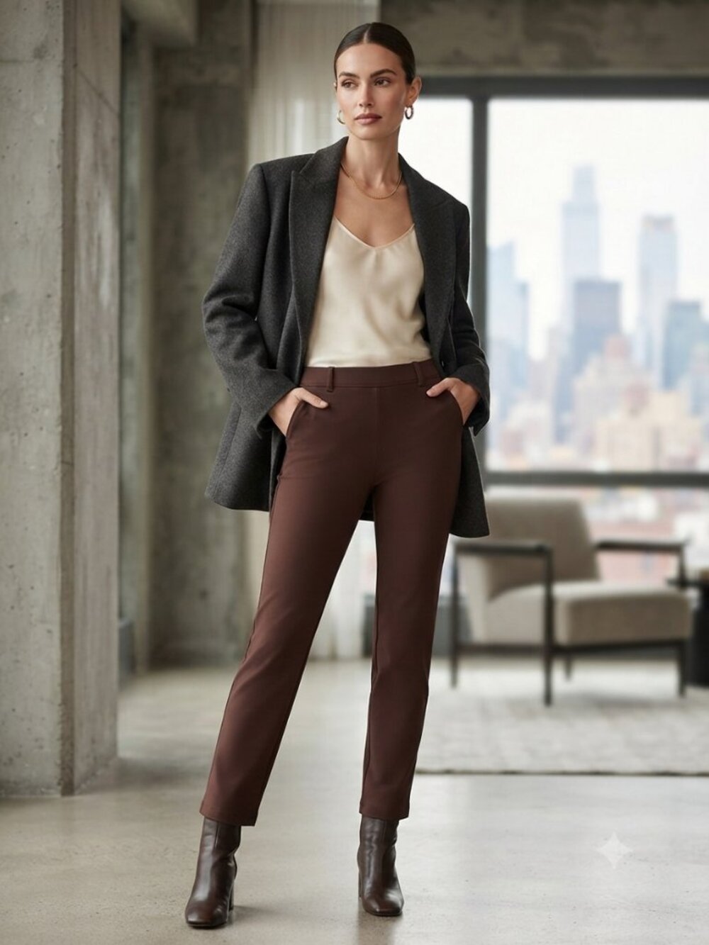 Quince Brown Pull-On Pant Stretch Ankle Pants NWT Small Quiet Luxury Minimalist